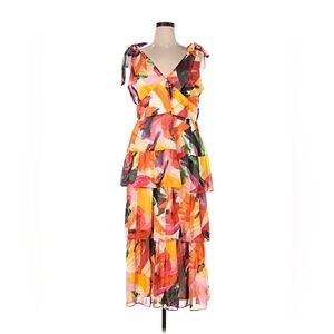 Julia Jordan Vibrant Multicolor Tiered Maxi Dress - Sleeveless Tie-Shoulder